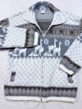Vtg Yari Artesanias Wool Llama Sweater Jacket Otavalo Cabincore Mens L Women XL